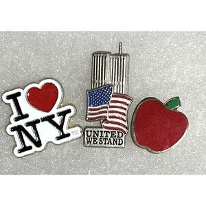 I Love NY ,United We Stand ,Twin Towers and Big Apple - 3 NY Travel Lapel Pins